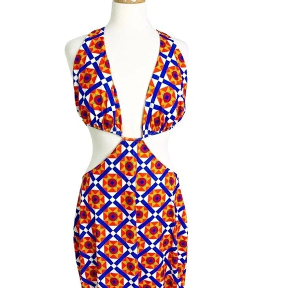 WeWoreWhat Revolve Cowl Back Cut Out Geometric Print Maxi Dress Size XL NWT - Picture 10 of 11